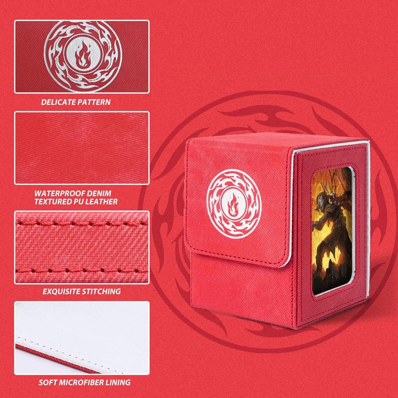 Infinity Guard Card Deck Box for MTG with Commander Display for 100+ Double Sleeved Cards, Magnetic Card Storage Box Fits for TCG Sports Trading Cards (Red&White) - Image 4